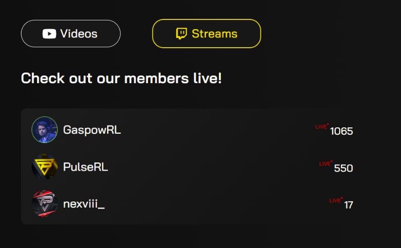 Currently active streamers section