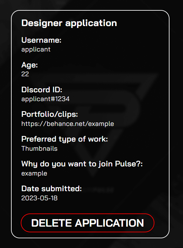 Received application seen from the CMS