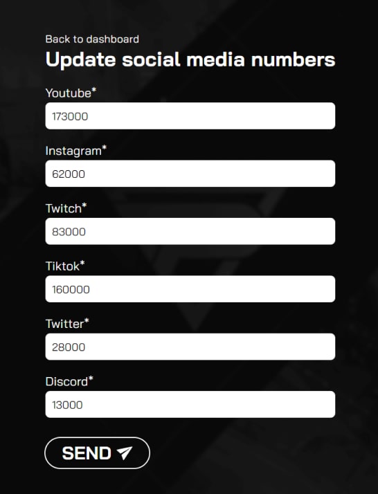 CMS form to update social media numbers
