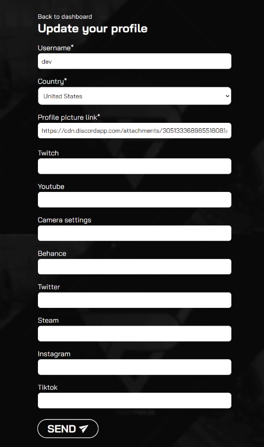 Form on the CMS where Pulse Clan members can alter their roster information